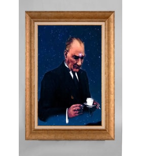 Çerçeveli Paspartulu Atatürk Tablo a33 (Gold)