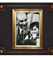 Altın Varaklı Çerçeveli Paspartulu Atatürk Tablo z4794 (Gold)