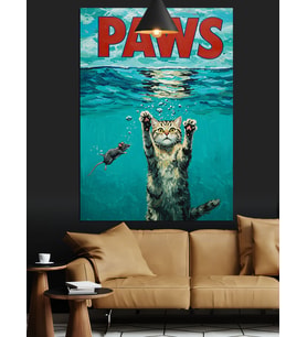 "Paws" (Patiler) Yazılı Komik Kedi Dekoratif Kanvas - Mdf Ahşap Tablo