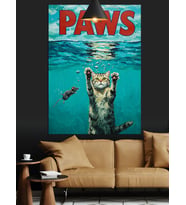 "Paws" (Patiler) Yazılı Komik Kedi Dekoratif Kanvas - Mdf Ahşap Tablo