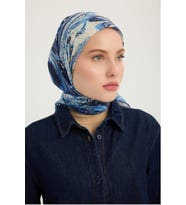 Schaless Kozmik Paisley - Nefti - Efilia Desenli Eşarp - 90x90 Cm (Lacivert)