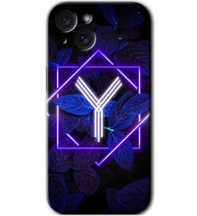 İphone 15 Kılıf HD Desen Baskılı Kılıf - Dark Neon Yaprak Y Harfi