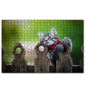 Cakapuzzle Çitlerin Üzerinde Oynayan Sevimli Tekir Kedi Puzzle Yapboz MDF (Ahşap) (120 Parça)