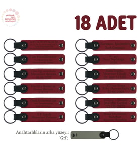 Kitap Okuma Yarışması Katılımcılarına, 18'li Set, İsme Özel Yazılı Deri Anahtarlık, Kırmızı & Gri