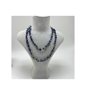 SERTİFİKALI Lapis Lazuli Saçaklı Model Doğal Taş Kolye 80 cm
