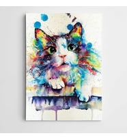 Kedi Suluboya Kanvas Tablo