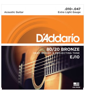 D’Addario EJ10 Akustik Gitar Tel Seti 10-47 80/20 Bronze Extra Light