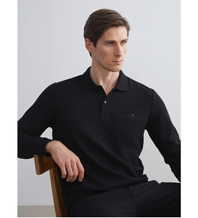 LCWAIKIKI Classic Siyah Polo Yaka Uzun Kollu Erkek Sweatshirt