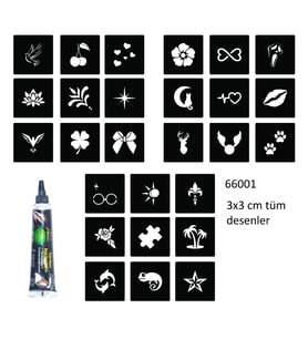 Minimal 27 Adet Erkek Deseni 3 cm Geçici Dövme Şablonu Kınalı Set