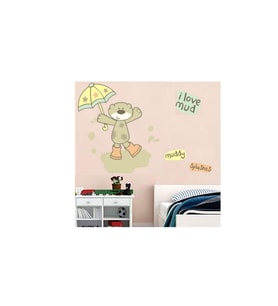 DUVAR ÇIKARTMA STICKER DEKORATİF DUVAR KAĞIDI,SÜS İKİ ADET SEVİMLİ AYI DESENLİ PVC 70X50X0,5CM