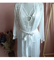Candy Saten Gecelik & Saten Sabahlık Set-BEYAZ