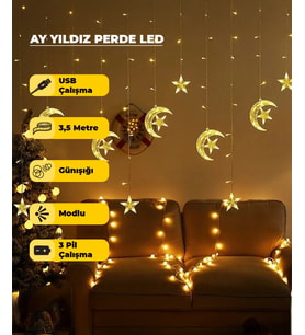 Ay Yıldız Dekoratif Günışığı  Led USB & Pilli - 3,5 Metre - Animasyonlu