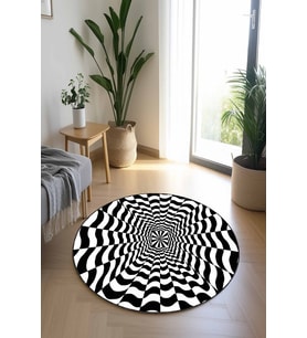 Siyah Beyaz İlizyon Kaymaz Tabanlı Yuvarlak Halı ILI004 - 100 x 100 cm