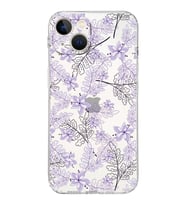 Apple iPhone 13 MiniKamera Korumalı Tıpalı Kapak Floral Lila Tasarımlı Şeffaf Kılıf