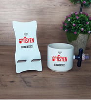 Optisyen Hediye Sepeti Kupa Bardak T Kulplu ve Ahşap Telefon Standı Tıp Bayramı Hediyesi (Model 2)