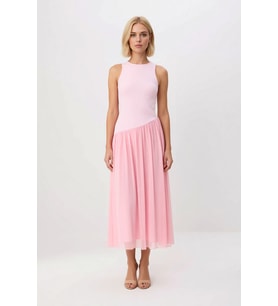 Kadın Kolsuz Bisiklet Yaka Maxi Elbise Büzgülü Etekli Kaşkorse Örme Rahat Kesim Günlük Modern Şık