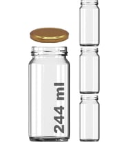 3 Adet 224 ml Cam Kavanoz, Gold Metal Kapaklı, Şeffaf Konserve Kavanozu (224 Mililitre)