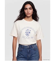 LCW Vision Ekru Oversize %100 Pamuklu Kadın Tişört