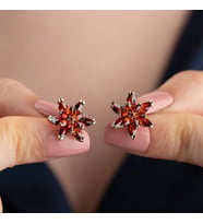 925 Ayar Gümüş Kırmızı Taşlı Lotus Çiçeği Küpe (Rose)