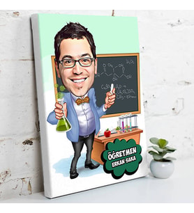 Kimya Öğretmeni Karikatürlü Kanvas Tablo
