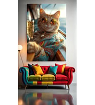 ZENGİN KEDİ V1 Ev Duvar Salon Güzellik Salonu Ofis Dükkan Dekarasyon Kanvas Tablo (Çok Renkli)