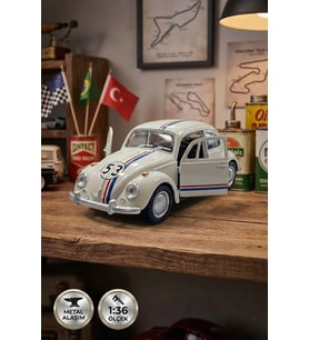 1:36 Ölçek Metal Vosvos Çek Bırak Araba Kapıları Açılan Oyuncak 1947 Volkswagen Beetle - Beyaz