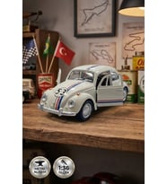 1:36 Ölçek Metal Vosvos Çek Bırak Araba Kapıları Açılan Oyuncak 1947 Volkswagen Beetle - Beyaz