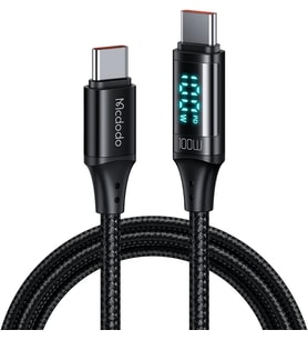 CA-1100 Type-C Kablo 100W - Dijital Watt Göstergeli Hızlı Şarj Kablosu, 5A PD QC USB-C, Laptop/Tablet/Telefon, 1.2M