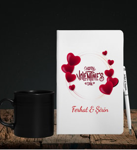 Sevgililer Gününe Özel Defter Kalem & Siyah Varil Kupa Hediye Seti 20
