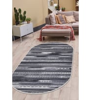 Dijidekor Halı Gri Cool Köln Yıkanabilir Saçaksız Oval Kesme İnce Yolluk Kilim Salon Halısı Modeli