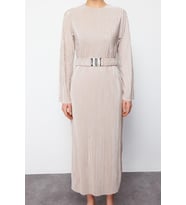 Moda Regular Casual Günlük 2 İplik Örme Bisiklet Yaka Uzun Kol Basic Maxi Boy Tesettür Elbise