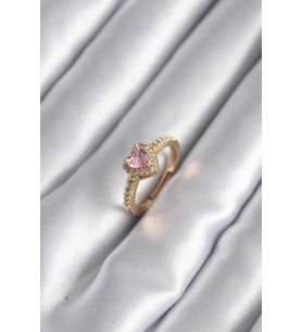 Pirinç Renk Pembe Zirkon Taş Kalp Charm Model Kadın Yüzük