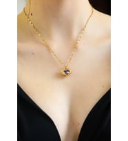 Kadın 316L Paslanmaz Çelik Gold Kristal Mor Zirkon Taşlı Okyanusun Kalbi Işıltılı Aşk Kalpli Kolye (Gold)