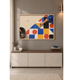 Karo Döşeme Bauhaus Desenli Zemin Ahşap Çerçeveli Duvar Tablosu