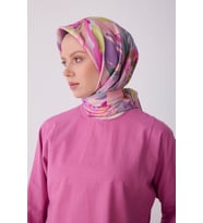 Çiçek Desen İpek Twill Eşarp  - 2026 İlkbahar-Yaz (T)  4315 (Leylak)