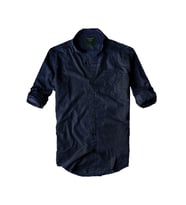 Slim Fit %100 Pamuk Kumaş Hakim Yaka Uzun Kol Gömlek Koyu Lacivert-