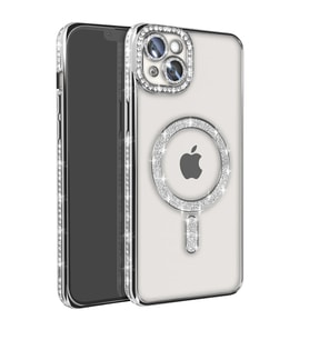 Apple İphone 14 Kılıf Joke Simli Magneticsafe Kılıf - Gümüş