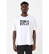 Cowboy Bebop Retro Letter Logo Beyaz Erkek Oversize Tshirt