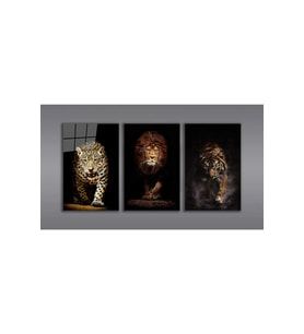 Miyrem Glasses Collection -A1^#  Aslan,kaplan,jaguar 3 Lü Set Cam Tablo (Çok Renkli)