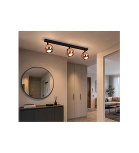 Gu10 Duy Tasarruflu Ampül Os ram ve Sly vania Üçlü Modern 3'lü Ray Spot Avize Parlak Bakır Kaplama 60cm Siyah Gövde Led Spot Tavan Avize Plofonyer