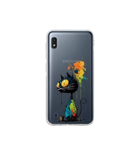 Samsung Galaxy A10 ile Uyumlu Splash Kedi Tasarımlı Şeffaf Silikon Kılıf