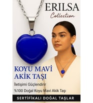Sertifikalı Kalp Model Koyu Mavi Akik Taşı Kolye – Negatif Enerjiye Karşı Kalkan ve Ruhsal Arınma (Çok Renkli)
