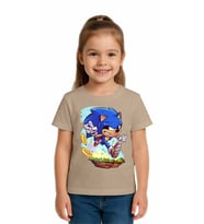 Unisex Sonic Baskılı Çocuk Tişört pamuklu penye kumaş (Taş)