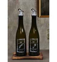 Amber  Ahşap Standlı 2'li 350 ml Zeytinyağı Sıvıyağ Şişesi Yağlık Yağdanlık  (Yeşil)