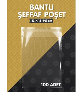Bantlı Şeffaf Poşet (13x15+5cm)   100 Adet Parlak Jelatin Paket Hediye Poşeti -T955