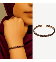 Kadın Eskitme Bakır Bileklik - Taşlamalı Yüzey - Yassı Spiral Sarım - El İşçiliği - Ayarlanabilir