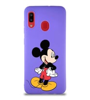 Samsung Galaxy A20 Soft Premier Kapak Mickey Mouse-D Tasarımlı Silikon Kılıf - Mor (Şeffaf)