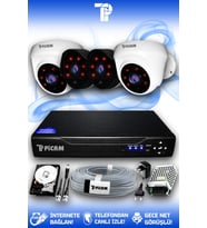 PICAM 4 Kameralı Uzay 2 İç Kamera Set 1 TB HDD Full HD Gece Görüşlü Güvenlik Kamerası Sistemi