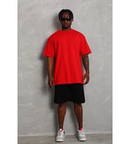Erkek Düz Yazlık Kısa Kol Tişört Bisiklet Yaka Oversize T-Shirt - Kırmızı