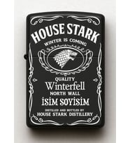 House Stark GOT Desenli Kişiye Özel İsimli Siyah Benzinli Metal Çakmak